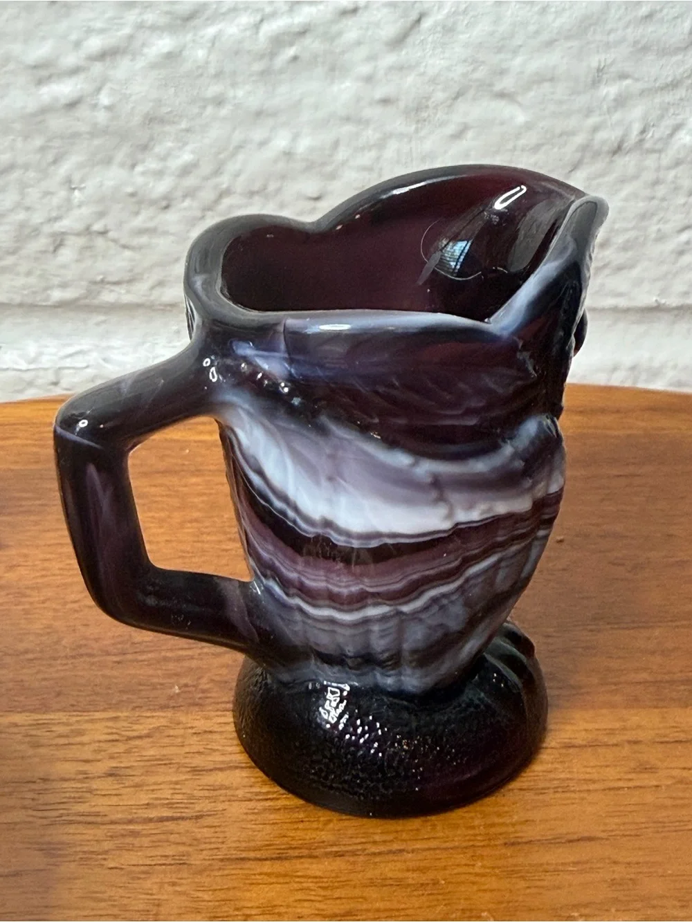 Vintage Imperial Glass Purple Slag Owls Creamer Small Pitcher Glass Eyes